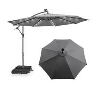 CostwayParasol Déporté de 3 m avec 32 Lumières LED Panneau Solaire Batterie, Sac de Sable Auvent Imperméable Parasol pour Jardin Piscine Patio Gris