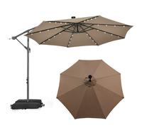 CostwayParasol Déporté de 3 m avec 32 Lumières LED Panneau Solaire Batterie, Sac de Sable Auvent Imperméable Parasol pour Jardin Piscine Patio Café