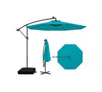CostwayParasol Déporté de 3 m avec 32 Lumières LED Panneau Solaire Batterie Sac de Sable Auvent Imperméable Parasol pour Jardin Piscine Patio Vert