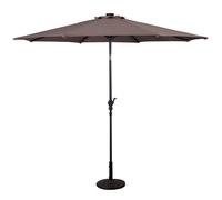 CostwayParasol Inclinable Dia. 300 cm avec 24 Lumières LED Dolaire en Scier Toile Polyester pour Jardin et Terrasse Marron