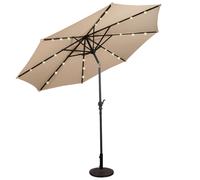 CostwayParasol Inclinable Dia. 300 cm avec 24 Lumières LED Dolaire en Scier Toile Polyester pour Jardin et Terrasse Beige