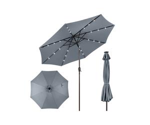 CostwayParasol Inclinable Dia. 300 cm avec 24 Lumières LED Dolaire en Scier Toile Polyester pour Jardin et Terrasse Gris