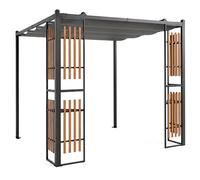 CostwayPergola Jardin Exterieur 2,3x2,3M Pergola Bioclimatique avec Toit Rétractable 4 Paravents à Lattes & 2 Étagères Protection Solaire
