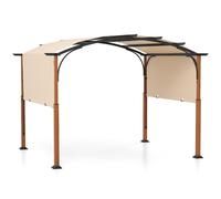 Pergola de Jardin 3 x 6 x 2,6M COSTWAY-Auvent Rétractable en Tissu Polyester-Structure Métalliques-à Arcs-Poteaux Aspect Bois-Beige