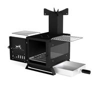 CostwayPoêle à Bois Portable Mini-brûleur avec Grille Poêle et 2 Grilles Poêle à Bois D'extérieur avec Vitre pour Camping Pique-nique Pêche Noir