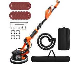 CostwayPonceuse à Plâtre Murale 750W Ø 225mm Aluminium 6 Vitesses Variables Lumières LED Manche Télescopique 12 Disques Abrasifs