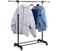 CostwayPortant Penderie à Vêtements Mobile Télescopique en Acier inoxydable Hauteur et Largeur Réglables, Capacité 90kg, Roulettes