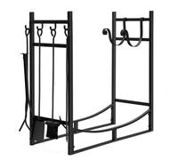CostwayPorte-bûche en Fer avec 4PCS Serviteur de Cheminée et Support Amovible Range-bûche Charge 40kg pour Poêle Brasero Foyer