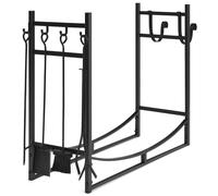 CostwayPorte-Bûches de Cheminée en Acier avec Accessoires Intérieur Extérieur Charge 50 KG 91 x 33 x 76 cm Noir