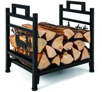 CostwayPorte-Bûches en Métal Support pour Rangement de Bois de Chauffage Charge 30 kg avec Poignée Pratique et Pieds Surélevés 46 x 33 x 46CM