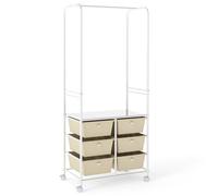 CostwayPorte Manteau 152cm à Roulettes avec 6 Tiroirs pour Couloir Entrée Portant à Vêtements sur Pied avec Étagère Grillage Blanc