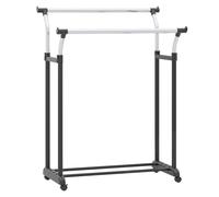CostwayPorte-Vêtements Roulant à Double Tringle avec Hauteur Réglable Portant en Métal Robuste pour Suspendre les Vêtements avec Roulettes