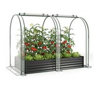 CostwayPotager Surélevé Métal Jardin Rectangulaire 180 x 100 x 145 CM Fond Ouvert Couverture en Plastique 2 Fenêtres Zippées et Enroulables Noir