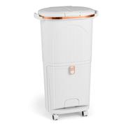 CostwayPoubelle de Cuisine 38L avec Couvercles Bac à Déchets à Double Couche avec 2 Seaux Amovibles Pédale et Roulettes Conteneur à Déchets Blanc