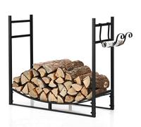 CostwayRange Bûche Intérieur avec 2 Crochets Amovible pour Bois de Chauffage 84 x 33 x 76 CM Charge 50 KG Cadre en Fer
