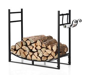 CostwayRange Bûche Intérieur avec 2 Crochets Amovible pour Bois de Chauffage 84 x 33 x 76 CM Charge 50 KG Cadre en Fer