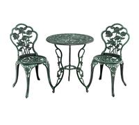 CostwaySalon de Jardin 2 Personnes en Fonte Aluminium Table de Jardin Extérieure avec 2 Chaises Trou de Parasol Motif de Rose Vert