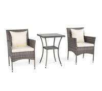 CostwaySalon de Jardin en Résine Tressée Table et 2 Chaises avec Coussins et 2 Oreillers pour Jardin Terrasse Balcon Beige