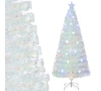 CostwaySapin de Noël Artificiel à Fibre Optique Pré-Éclairé 180cm Blanc avec Feuilles Irisées Lumières Led Flocon De Neige Multicolores