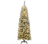 CostwaySapin de Noël Artificiel à Flocons de Neige LED 180CM à Charnières avec 250 Lumières Aiguilles en PVC Support Métallique