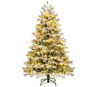 CostwaySapin de Noël Artificiel de 180 cm Sapin de Noël à Charnières avec 1022 Branches en PE PVC & 350 Lumières LED Blanches Chaudes Sapin de Noël Pré-illuminé Floqué