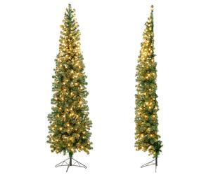 CostwaySapin de Noël Artificiel Demi Arbre Mural 210 cm 150 LED Lumières Blanc Chaud 450 Pointes de Branches Support en Métal