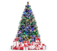 CostwaySapin de Noël Artificiel Illuminé de 215 cm à Charnière avec 1116 Branches 400 Lumières LED 70 Pommes de Pin et 70Baies Rouges 11 Modes d'Éclairage