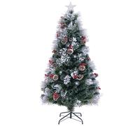CostwaySapin de Noël Floqué Pointes de Branches Grappes de Baies Rouges Pommes de Pin Fibres Optiques Lumières LED 8 Modes d'Eclairage 180CM