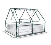 CostwaySerre de Jardin et Jardiniere Surélevé 2 en 1 Carré Potager sans Fond en Métal Galvanisé avec 2 Fenêtres Zippées 127 x 97 x 93 cm Argent