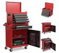 CostwayServante Porte Outils à 4 Tiroirs avec Roues Verrouillables Rouge+Noir