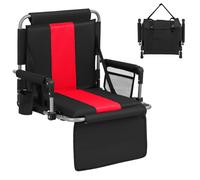 CostwaySiège de Stade Pliable Chaise de Gradins Rembourrée avec Dossier Accoudoir Porte-gobelet Coussin de Stade Portable avec Sac Rangement Rouge