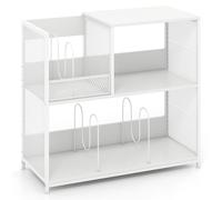 CostwaySupport pour Platine Vinyle à 3 Niveaux Support pour Disques jusqu'à 300 Albums Table de Chevet avec 3 Diviseurs Amovibles Blanc