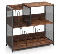 CostwaySupport pour Platine Vinyle à 3 Niveaux Support pour Disques jusqu'à 300 Albums Table de Chevet avec 3 Diviseurs Amovibles Marron Rustique