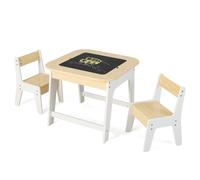 CostwayTable avec 2 Chaises Enfants 3-6 Ans - Plateau 2 Face : Noir et Blanc Dessin Effaçable Espace de Rangement Caché Naturel et Blanc