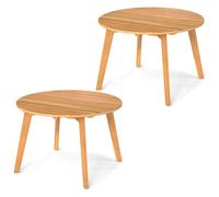 CostwayTable Basse Jardin en Bois d'Acacia Table d'Appoint Ronde avec Plateau à Lattes&Structure Renforcée X Charge 75kg 62x62x40cm Naturel