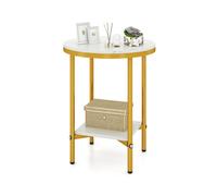 CostwayTable Basse Ronde à 2 Niveaux 40,5 cm Table d'Appoint en Faux Marbre avec Étagère de Rangement Table d'Appoint Moderne Blanc