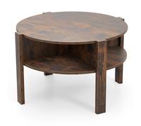 CostwayTable Basse Ronde à 2 Niveaux avec Rangement Table de Cocktail de 74,5cm avec 4 Etagères Table d'Appoint avec Plateau en Faux Bois Marron Rustique