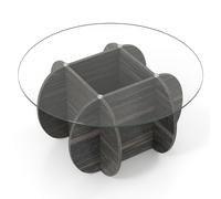 CostwayTable Basse Ronde de 89cm Table d'Appoint avec Plateau en Verre Trempé Base en Bois Massif Compartiment de Rangement Caché Charge 100kg Noir