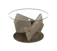 CostwayTable Basse Ronde en Verre Table Centrale Moderne de 81 cm avec Plateau en Verre Trempé Transparent Pieds en Bois Massif Gris