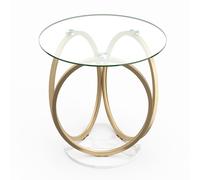 CostwayTable Basse Ronde en Verre Table de Salon avec Plateau en Verre Cadre Géométrique en Métallique Doré Style Moderne 60 x 60 x 61,5 cm Doré