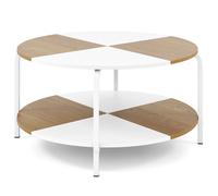 CostwayTable Basse Ronde Table de Centre à 2 Niveaux avec Étagère de Rangement Table de Thé Table d'Appoint en Bois avec Cadre en Métal Blanc
