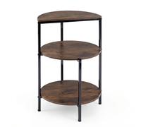 CostwayTable d?Appoint Industrielle à 3 Niveaux Bouts de Canapé avec Cadre Métallique et Patins Ajustables Table de Chevet Ronde Marron Rustique