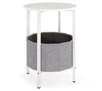 CostwayTable d?Appoint Ronde pour Petit Espace Table d?Appoint à 2 Niveaux avec Panier Amovible en Tissu Cadre en Métal Table Basse Blanc+Gris