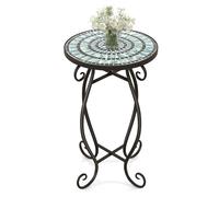 CostwayTable d'Appoint Ronde de Jardin avec Plateau Mosaïque en Carreaux de Céramique Table Basse d'Extérieur pour Balcon Piscine Noir