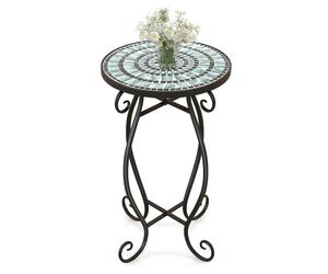 CostwayTable d'Appoint Ronde de Jardin avec Plateau Mosaïque en Carreaux de Céramique Table Basse d'Extérieur pour Balcon Piscine Noir