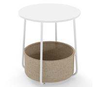 CostwayTable d'Appoint Ronde Table de Chevet à 2 Niveaux avec Panier de Rangement Amovible en Tissu & Cadre en Métal pour Salon ?45 x 50,5 cm Blanc