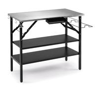 CostwayTable de Camping Pliante 2 Étagères Amovibles Barbecue Pique-Nique Table de Cuisson Plateaux Inox 91x51cm Porte-Épices Charge 115kg Noir