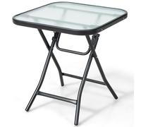 CostwayTable de Jardin Bistro Pliante 46,5x46,5x42cm en Verre&Acier pour Intérieur Extérieur Patio Balcon Charge 25kg Noir