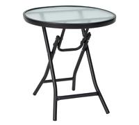 CostwayTable de Jardin Bistro Pliante ?46x47cm en Verre&Acier pour Intérieur Extérieur Patio Balcon Terrasse Charge 50 kg Noir