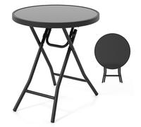 CostwayTable de Jardin Bistro Ronde Pliante de 46 cm Table Basse Extérieur avec Plateau en Verre Trempé Cadre en Métal Robuste Charge 50 kg Noir